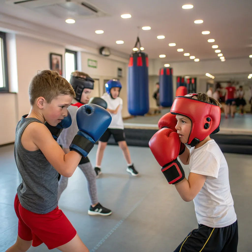 Children participating in a boxing class
