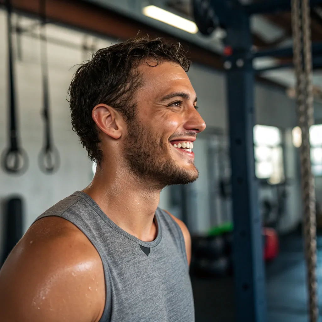 Alex smiling after a workout session